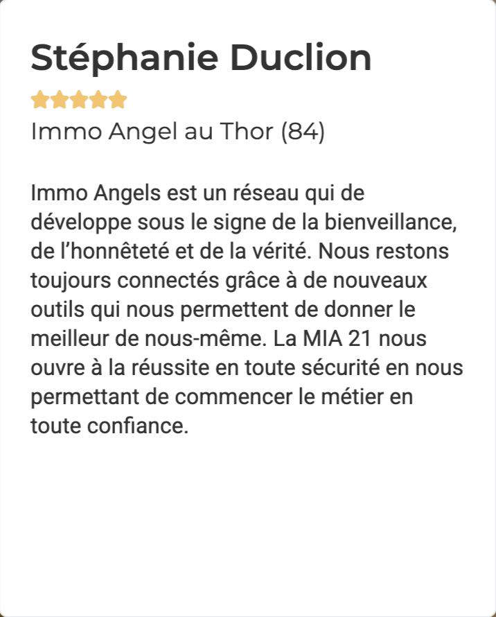 Stéphanie D. décrit comment Immo Angels se distingue par son honnêteté, ses outils innovants et la MIA 21.