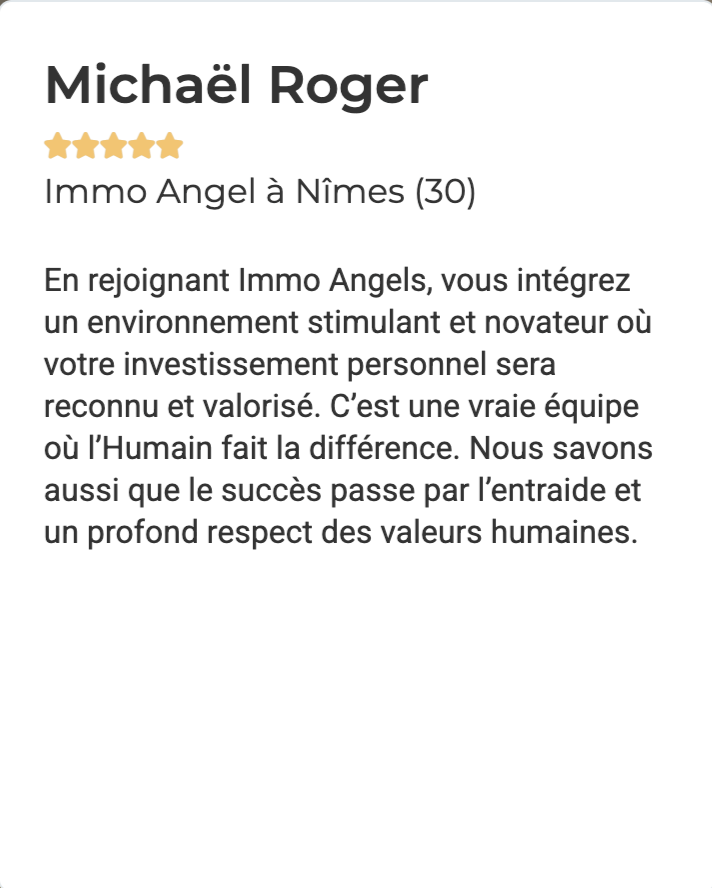 Michaël R. souligne l’atmosphère innovante et humaine d’Immo Angels favorisant la réussite des agents.