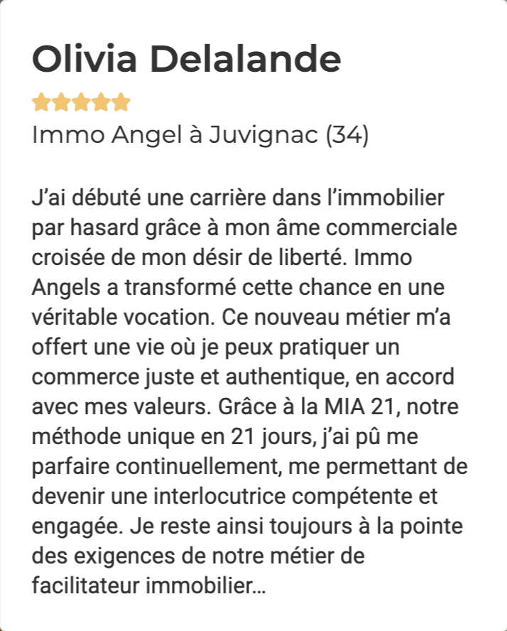 Olivia D. témoigne sur la MIA 21 et comment elle a trouvé sa vocation dans l’immobilier grâce à Immo Angels.